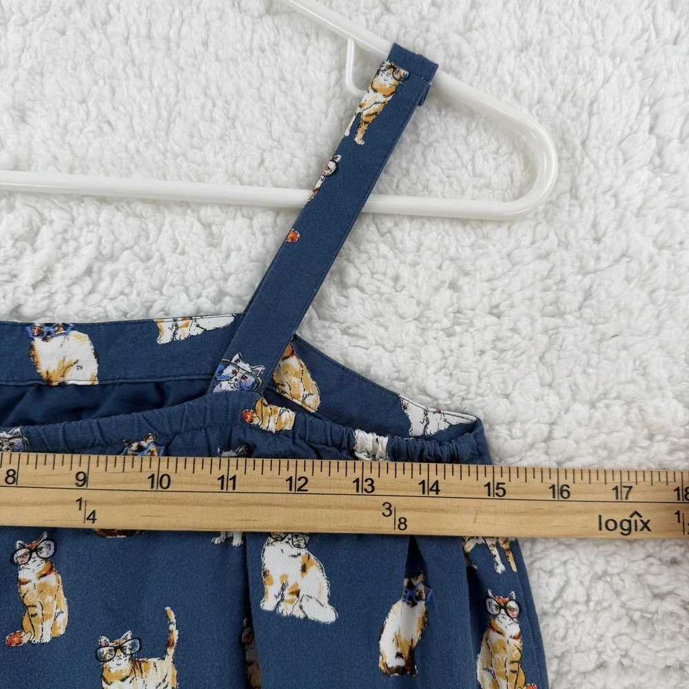Uniqlo Dress Girls 11-12 Blue Cat Print Paul & Joe Sundress‎ Tiered Ruffle